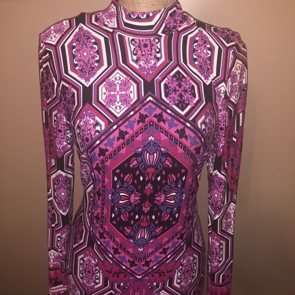 Long sleeve print midi dress